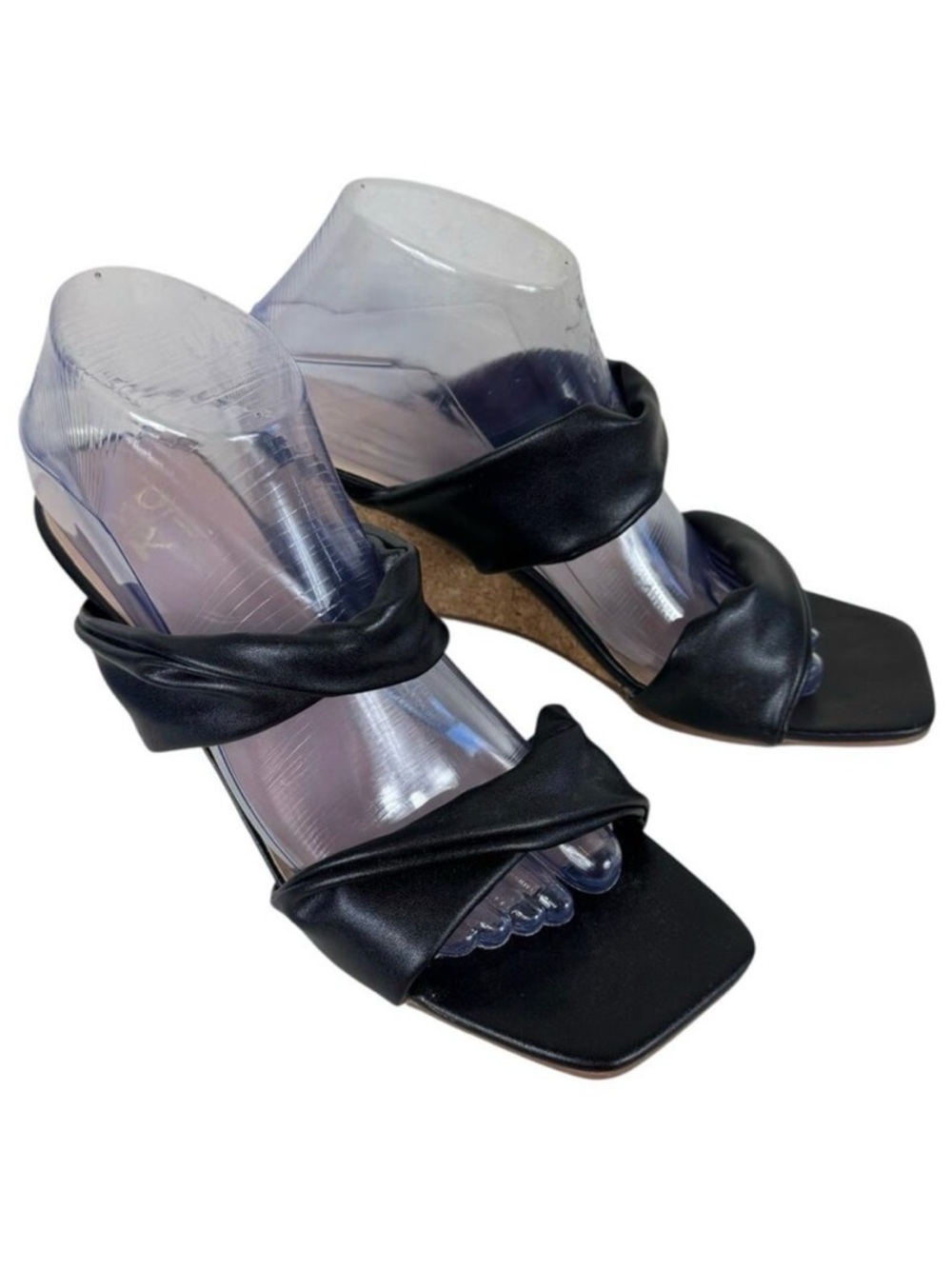 YOKI Black Arlette-14 Cork Wedge Twisted Strap Slip On Heeled Sandals Size 10